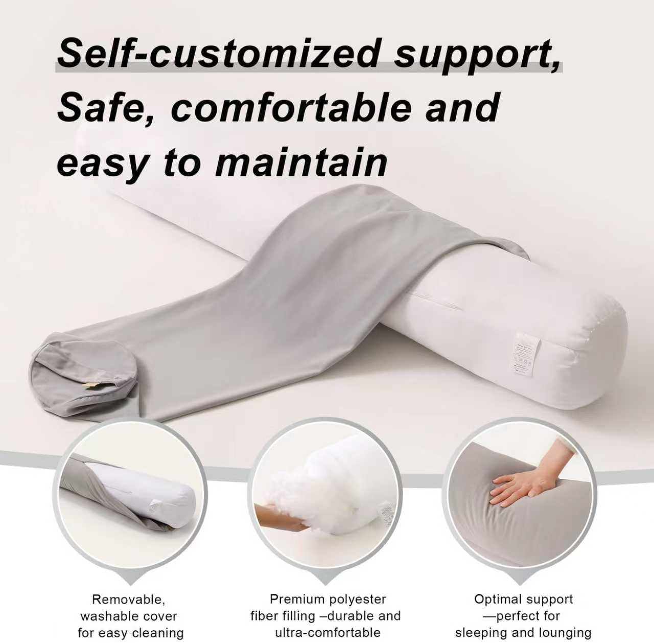 Body Pillow for Adults,Long Round Pillow,Big Cylindrical Pillow,Large Full Bolster Pillows for Side Sleepers (Steel Gray, 47.24"*7.87")