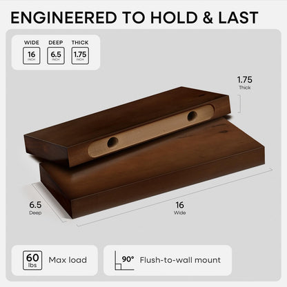 Homeforia 24 inch Natural Floating Shelf, High End Solid Real Wood 24inch Small Floating Shelves for Wall Mounted, Natural Wooden Floating Shelves, Heavy Duty Bracket, 24 X 6.5 X 1.75 in, Set of 2