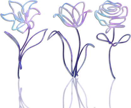 Oubasa Metal Flowers Wall Art Set of 3, Farmhouse Floral Home Decoration, Modern Line Art Flower Wall Decor for Living Room Bedroom Bathroom, Minimalist Botanical Wall Sculpture – Lily, Tulip, Rose
