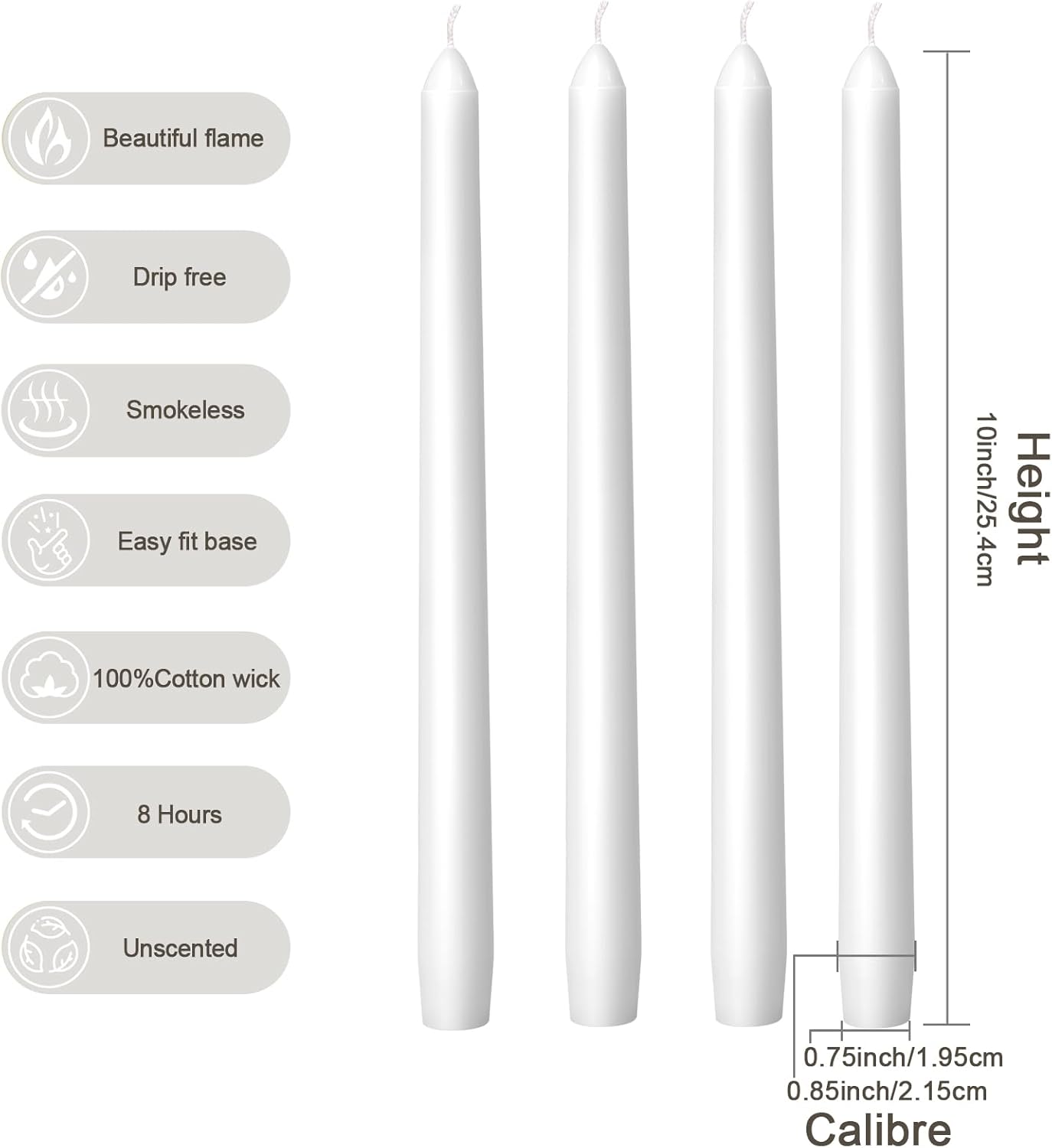 Everymoment Ivory Taper Candles - 4 Pack 10 Inch Candlesticks - Dripless & Smokeless Tapered Candle 8 Hours Unscented Cream Candle Sticks - Perfect for Wedding Holiday Dinner Party Home Decor