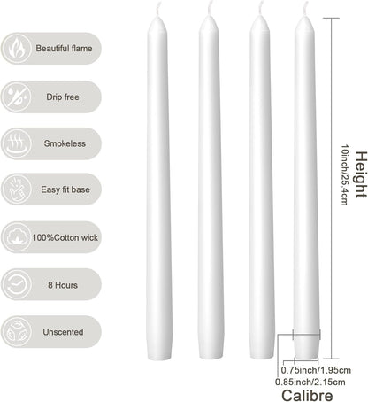 Everymoment Ivory Taper Candles - 4 Pack 10 Inch Candlesticks - Dripless & Smokeless Tapered Candle 8 Hours Unscented Cream Candle Sticks - Perfect for Wedding Holiday Dinner Party Home Decor