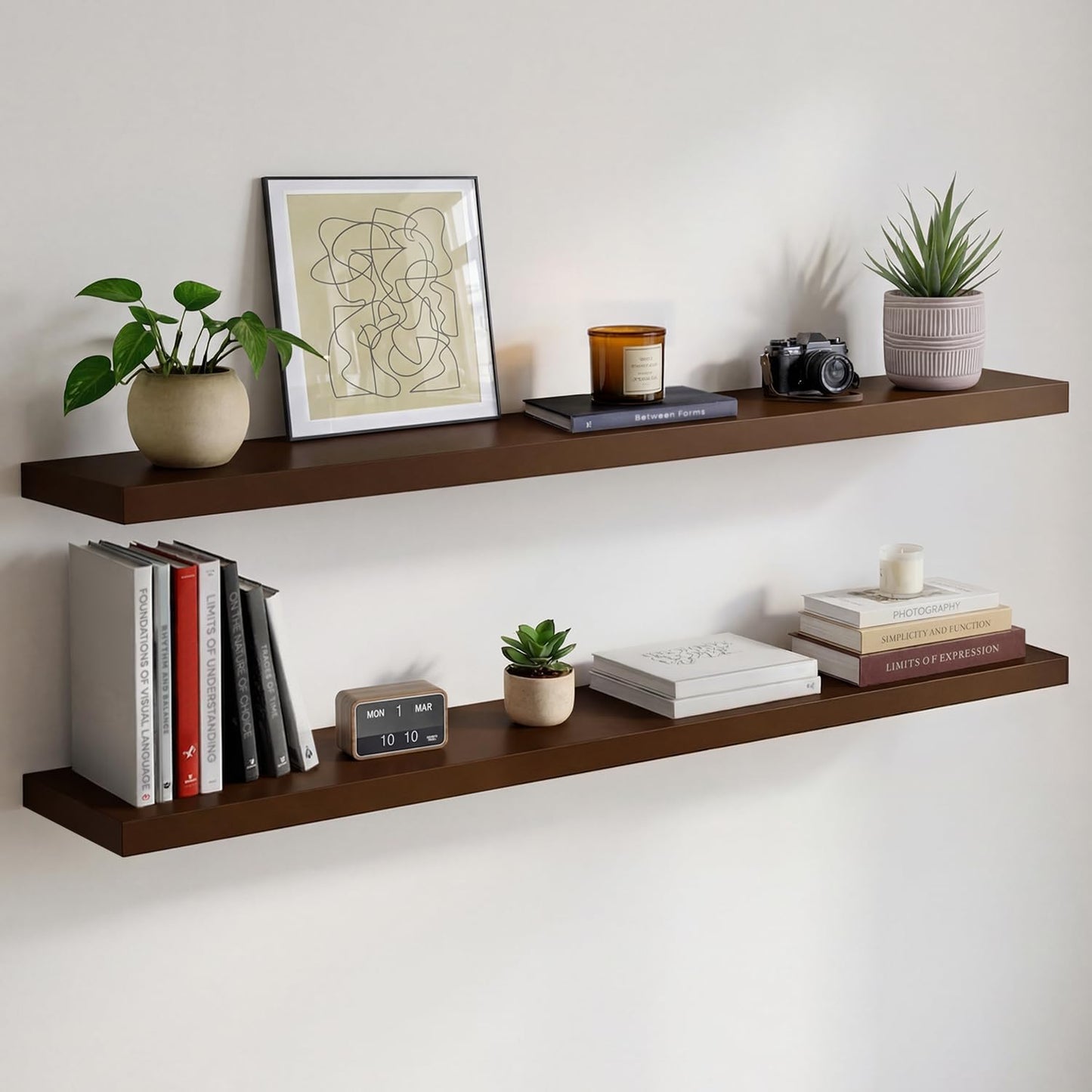 Homeforia 24 inch Natural Floating Shelf, High End Solid Real Wood 24inch Small Floating Shelves for Wall Mounted, Natural Wooden Floating Shelves, Heavy Duty Bracket, 24 X 6.5 X 1.75 in, Set of 2