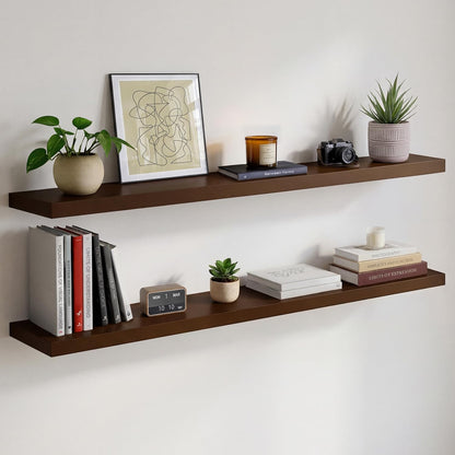 Homeforia 24 inch Natural Floating Shelf, High End Solid Real Wood 24inch Small Floating Shelves for Wall Mounted, Natural Wooden Floating Shelves, Heavy Duty Bracket, 24 X 6.5 X 1.75 in, Set of 2