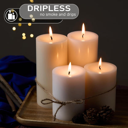 Unscented Ivory Pillar Candles Set of 6-2.8x4 inch - Dripless and Smokeless Large Pillar Candles, 50-Hours Long Burning Time Paraffin Candle for Dinner Table, Christmas and Home Decor