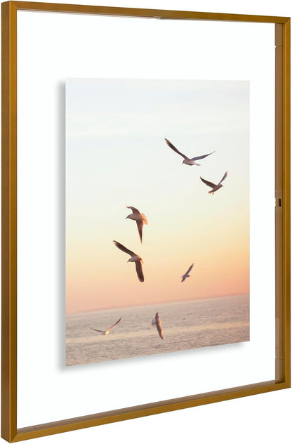 Frametory, Floating Picture Frame 12x16 - Black Aluminum Metal Photo Frame - Real Glass of Front - for Wall Mount Display