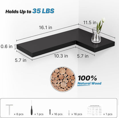 NATURE'S SOURCE Floating Corner Shelves with Invisible Brackets Set of 3, Corner Shelves Wall Mounted, for Home Bedroom Bathroom Kitchen Living Room Office- 16.1" x 11.5" (Pure White)