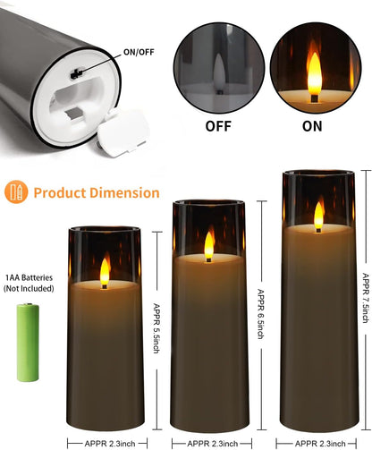 kakoya Flickering Flameless Candles Battery Operated with Remote and 2/4/6/8 H Timer Acrylic Led Pillar Candles Pack of 9 (appr D2.3"xH5.5"6.5"7.5")with Realistic 3D Wick Candles for Home Decor(White)