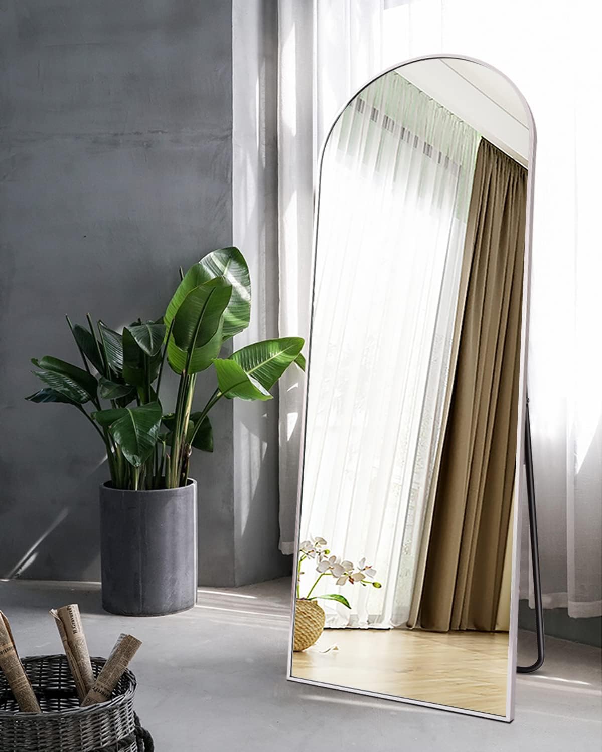 Dewfig Arched Full Length Mirror, 76"x34" Large Floor Mirror, Full Body Mirrors for Leaning or Hanging, Standing Mirrors for Bedroom, Living Room,Dressing Room, Aluminum Alloy Frame, Black