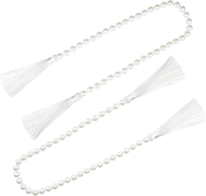 34 Inch Pearl Glass Bead Garland with Tassels - Elegant Boho Table Decor, Fringe Wall Hanging for Wedding, Party, Farmhouse Rustic Prayer Bead Home Decoration(1 Pack,Gold)
