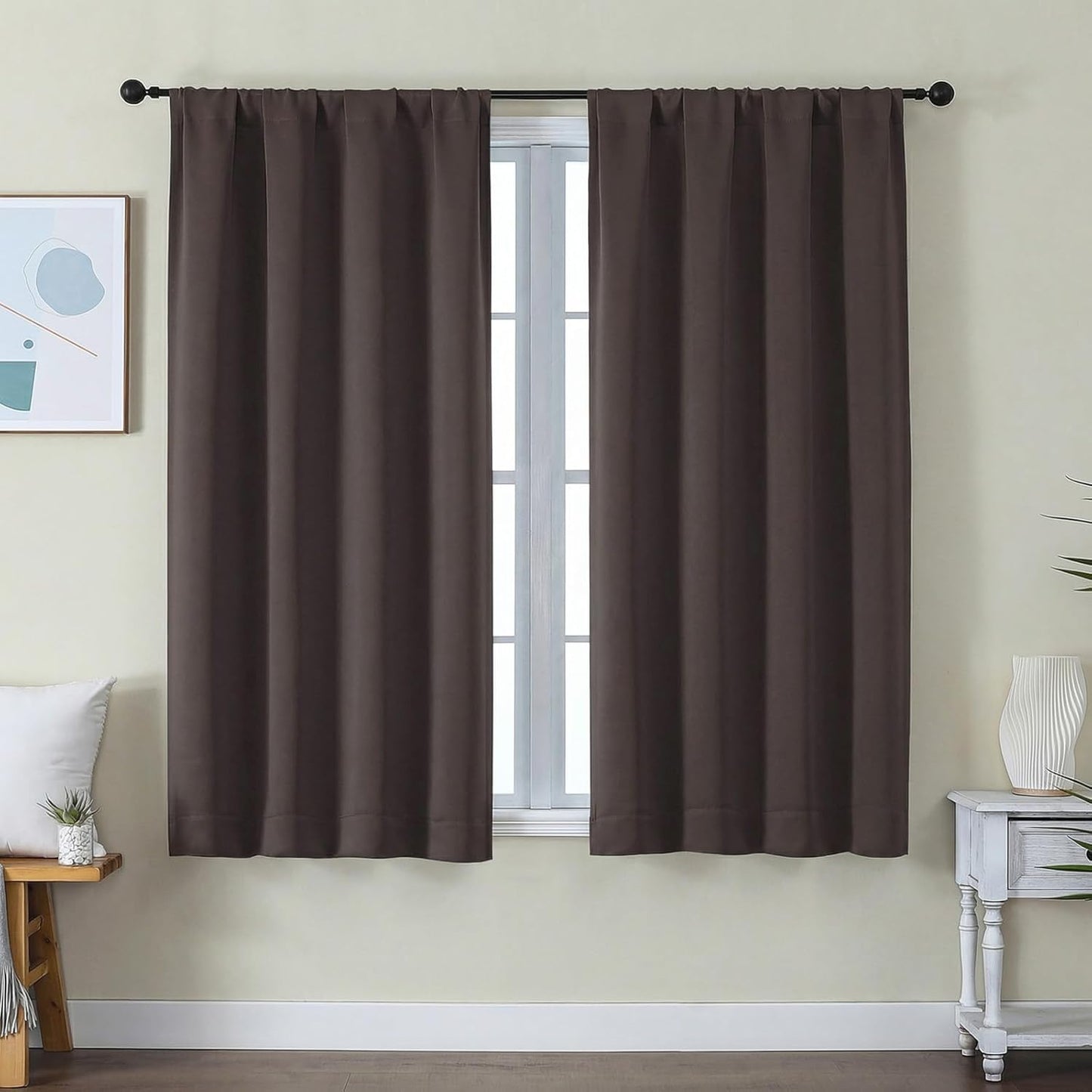 Simplebrand Ava Sage Green Blackout Curtains for Bedroom 63 Inch Length 2 Panels Set, Solid Thermal Insulated Energy Saving Rod Pocket Window Treatment Curtains Blackout Drapes, W40 x L63 Inch, Sage - Colors C