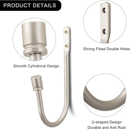 2 Pack Curtain Holdbacks - Silver, Decorative Drapery Wall Hooks with Hardware, Curtain Pull Back Hooks, Metal Curtain Tiebacks Wall Mounted, Window Side Holders for Drapes, Curtain Accessories