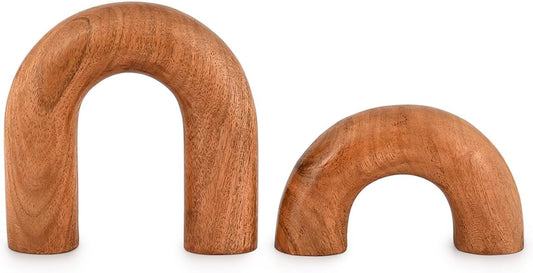Kaizen Casa Statues Acacia Wood Decorative Objects,Neutral Home Decor for Shelves, for Living Room Bedroom, Modern Table Top Bookshelf Décor (5"x 5" x 1.5") (5"x 3.5" x 1.5")