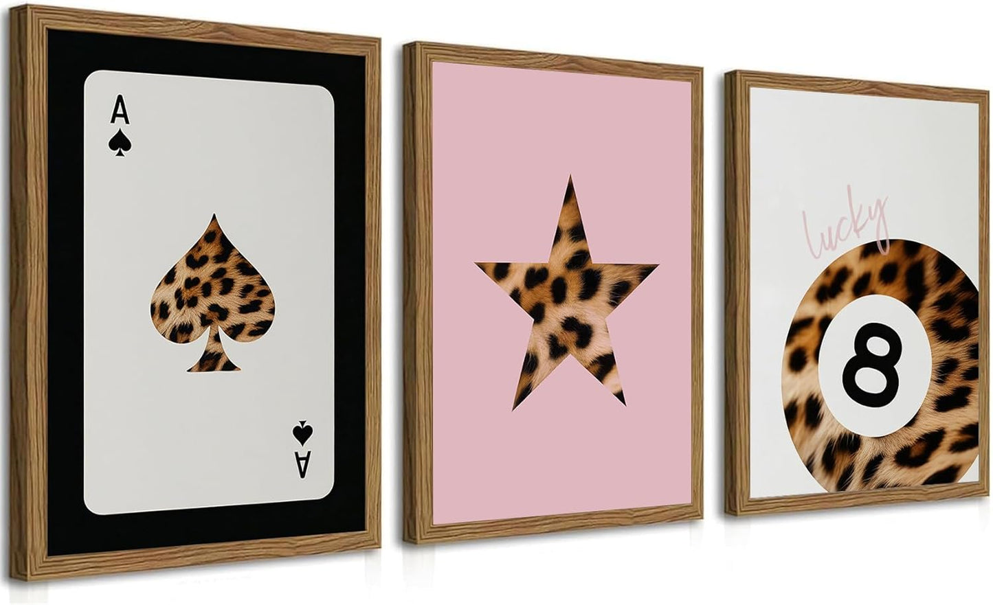 Western Wall Art Set of 3, Southwestern Cowboy Playing Card Wall Decor, Longhorn Bull Skull and How Lucky are We Poster Canvas Painting Prints for Bedroom Living Room 12x16 inch Wood Framed