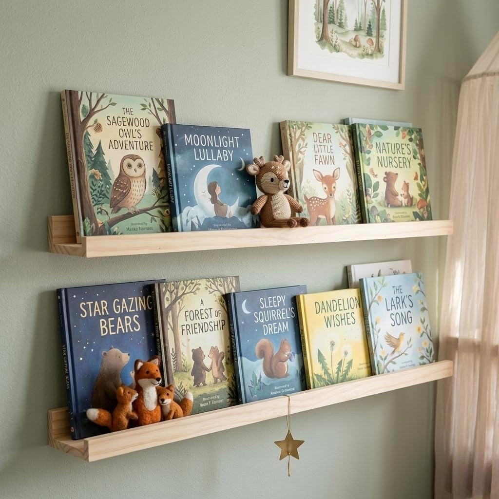 AZSKY Floating Shelves Wall Mounted Set of 2 Natural Wood Picture Shelves Wall Shelves for Bedroom Bathroom Living Room Kitchen Laundry Room Storage & Decoration 24 Inch
