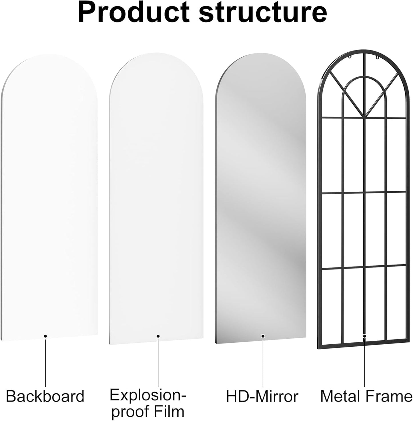 Dewfig 65"x 22" Arched Window pane Full Length Mirror, Wall Mirror, Floor Standing Mirrors, Farmhouse Long Full Body Mirrors Wall Mounted for Living Room, Bedroom, Entryway, Fireplace, Black