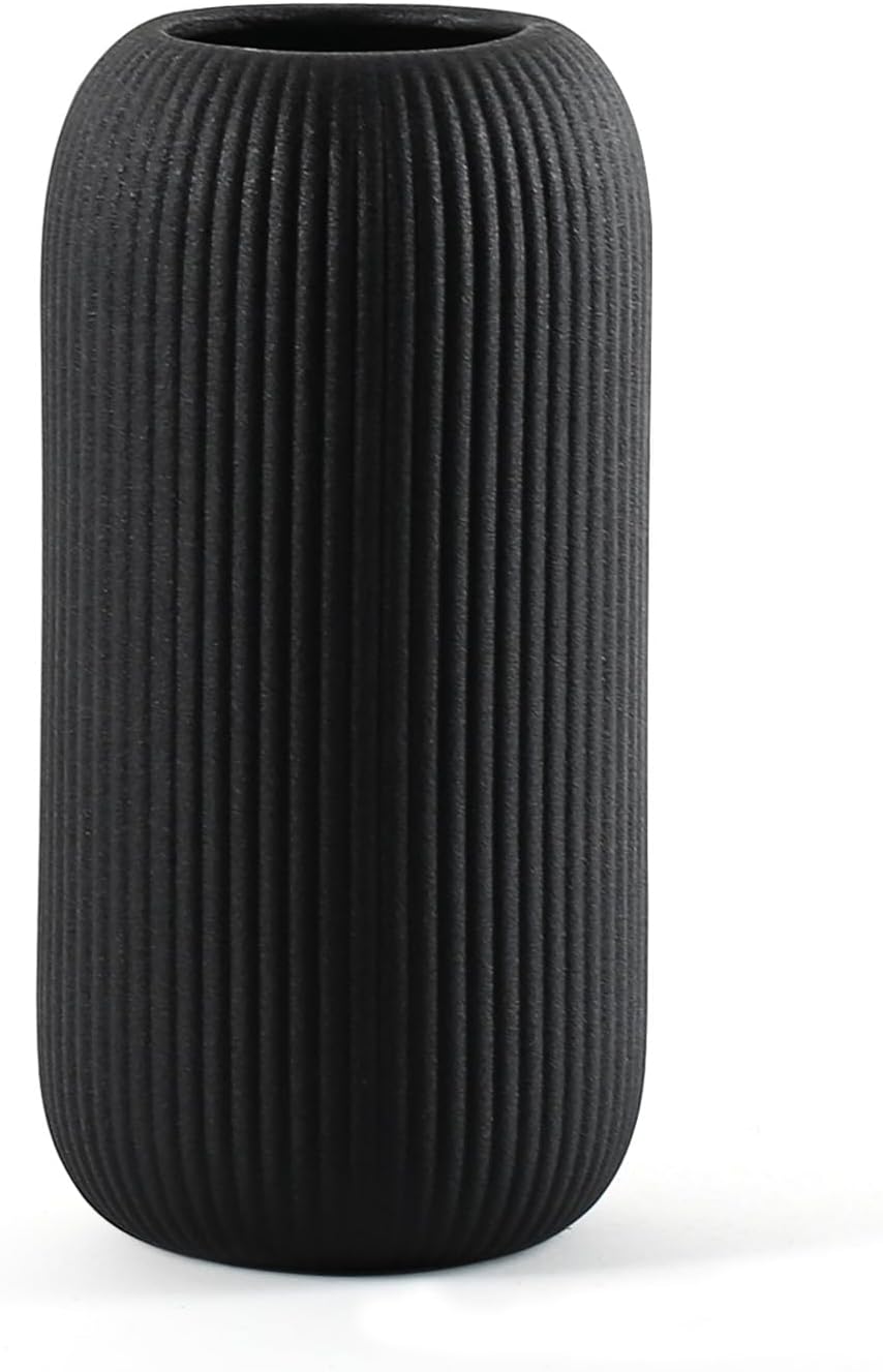 Bohemian White Ceramic Vase - for Pampas Grass, Mantel, Bookshelf, Entryway and Living Room Decor (White, 7in)