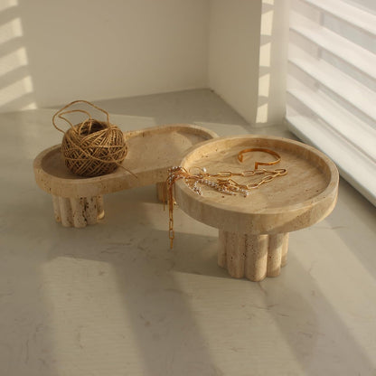 Natural Travertine Tray with Leg, Round 7.1" Vanity Decorative Tray for Countertop Organizer, Catchall Tray for Perfume, Candles, Jewelry Dish