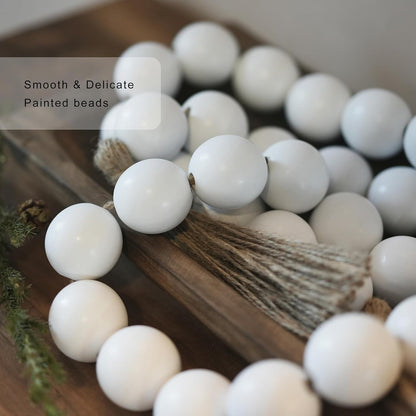 Extra Large Wood Bead Garland with 1.4" Diameter Wood Beads, Wooden Beads Garland with Tassels, Decorative Beads Home Decor, Farmhouse Beads Decor (Natural, 50 Inches)