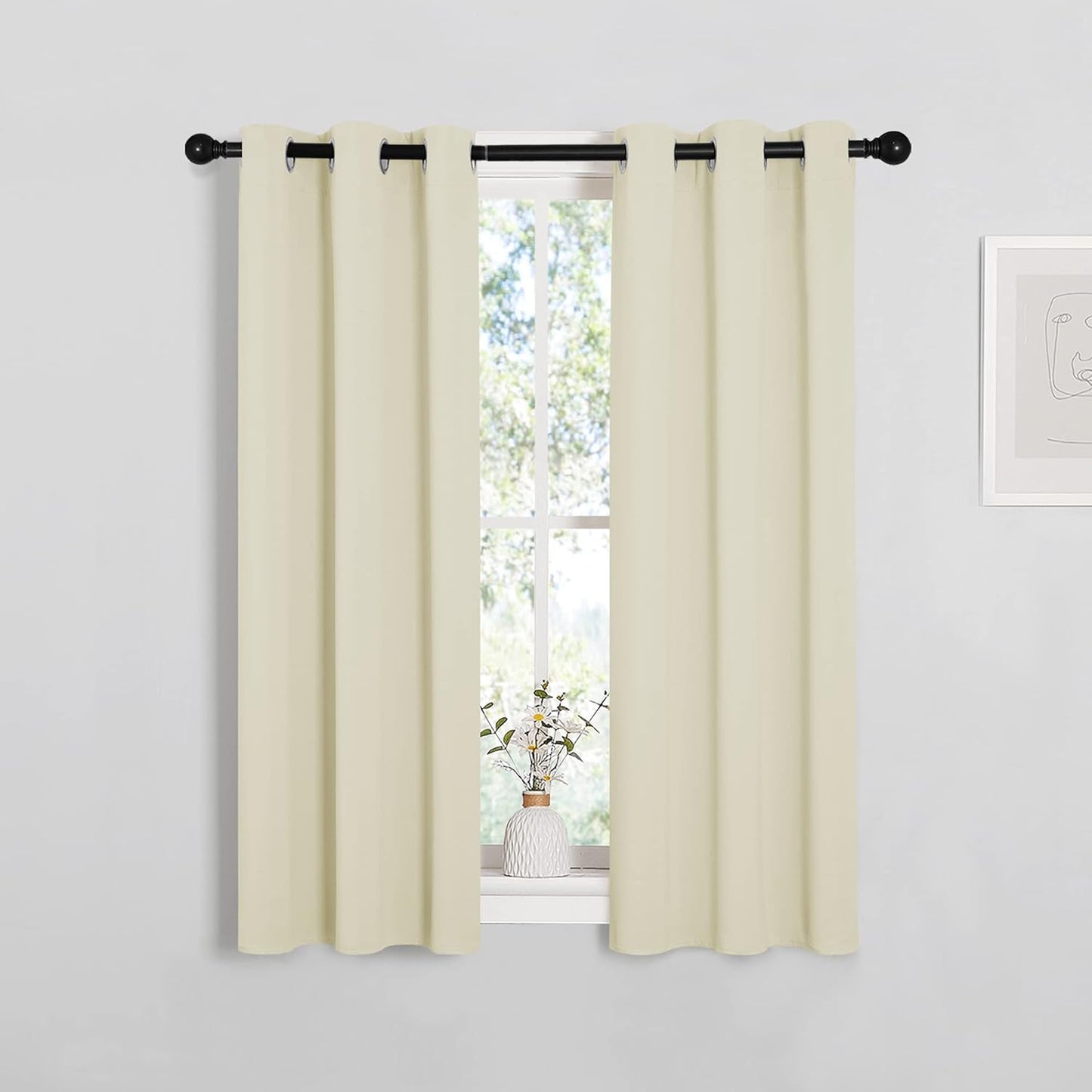 NICETOWN Halloween Pitch Black Solid Thermal Insulated Grommet Blackout Curtains/Drapes for Bedroom Window (2 Panels, 42 inches Wide by 63 inches Long, Black) - Colors C
