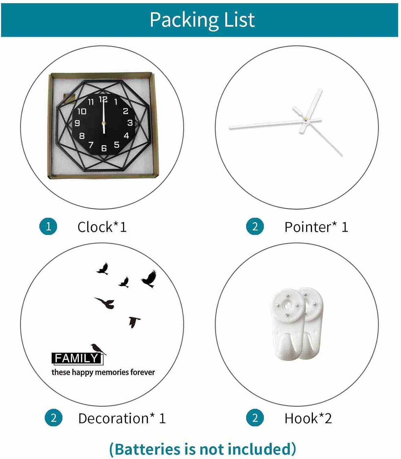 Modern Wall Clocks for Living Room Decor 12in Black Wall Clock Silent Non-Ticking Quartz Battery Operated for Office Kitchen Bedroom Bathroom Minimalist Small Clock Decoration Easy to Read