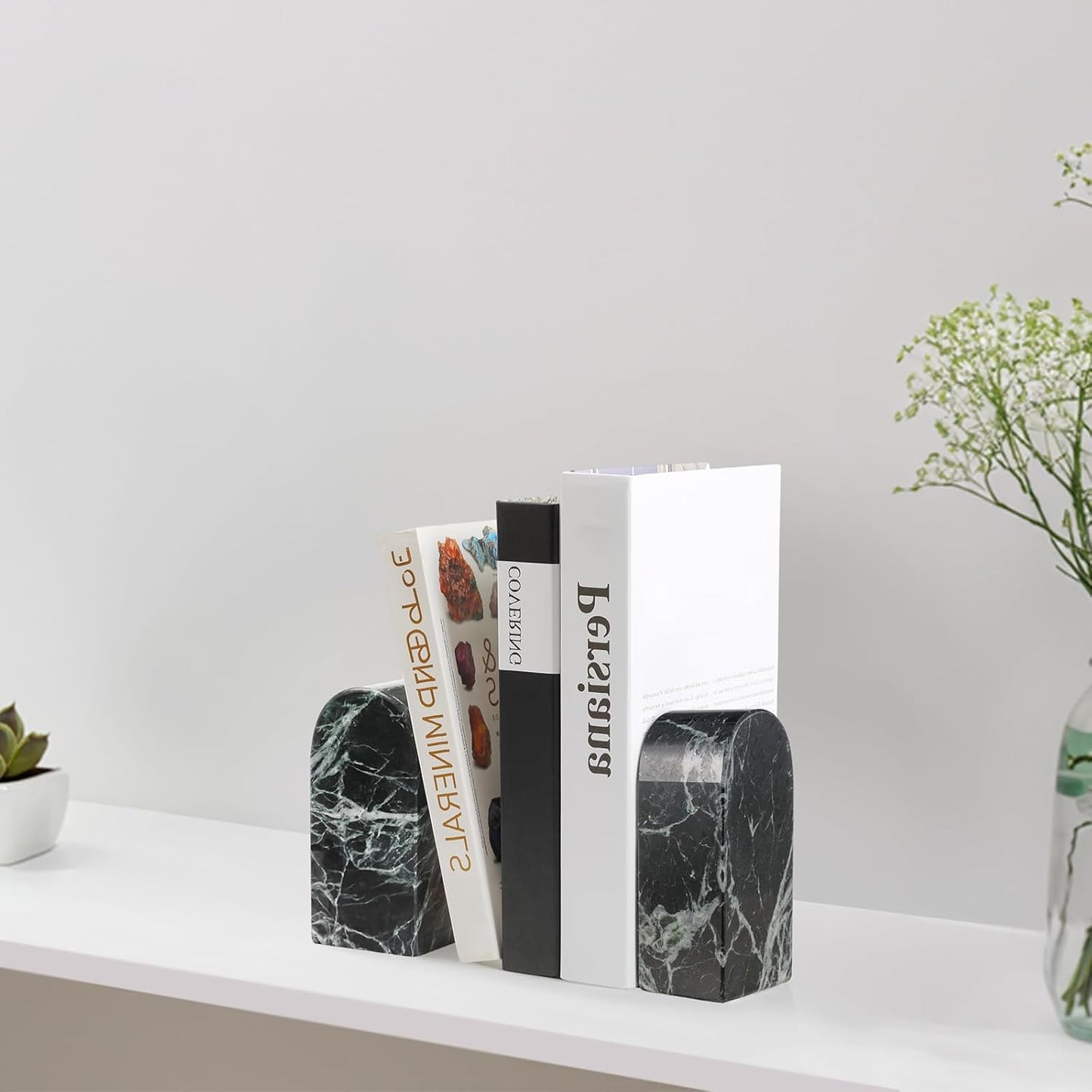Koville African Natural Marble Bookends for Shelves, Non-Slip Book Ends, 13LBS Ultra Heavy Duty Marble Book Holder Organizer, Apartment Decor for Movies/CD/Video Games(Namib Fantasy)