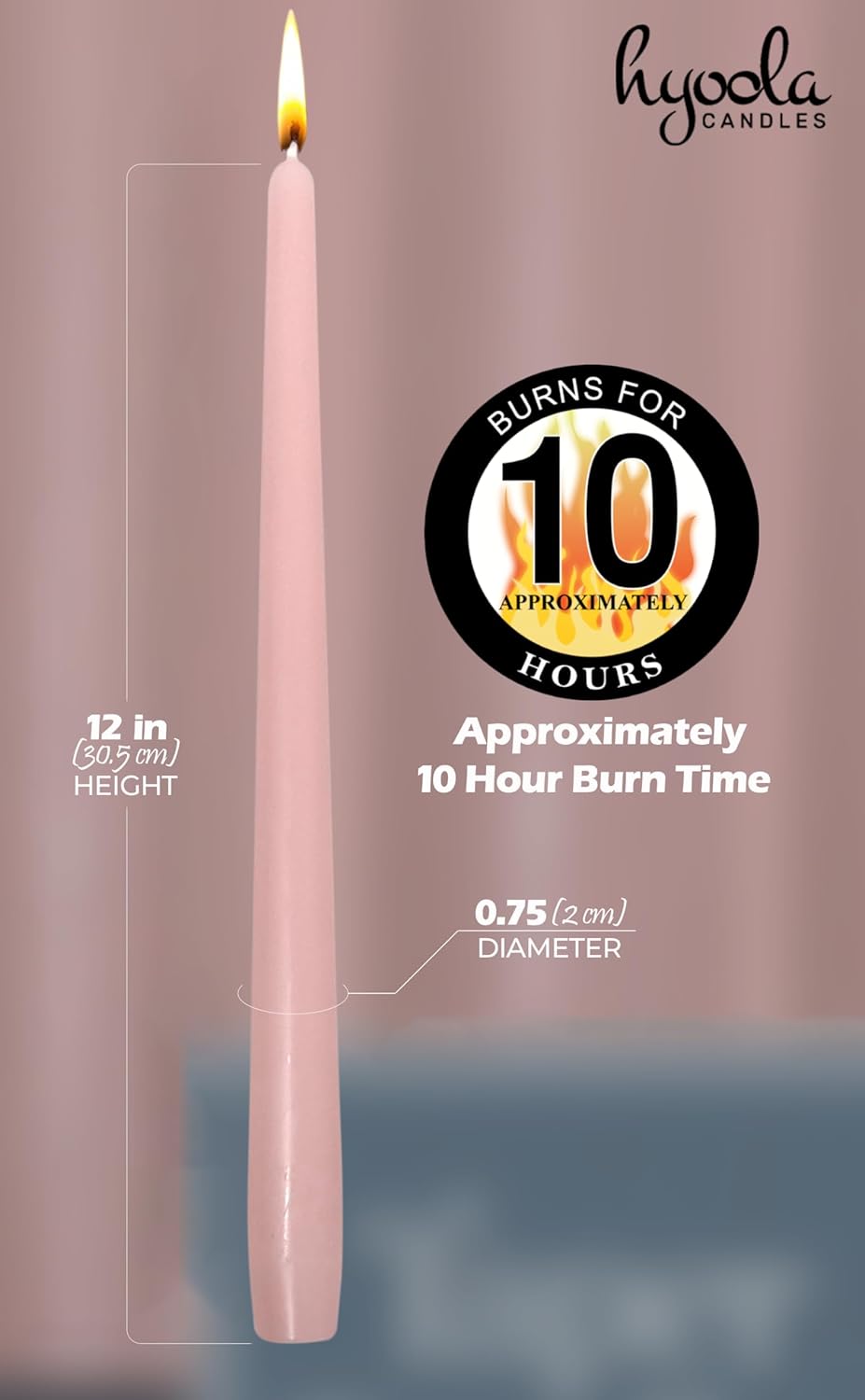 Hyoola Tall Taper Candles - 10 Inch Metallic Gold Unscented Dripless Taper Candles - 8 Hour Burn Time - 4 Pack