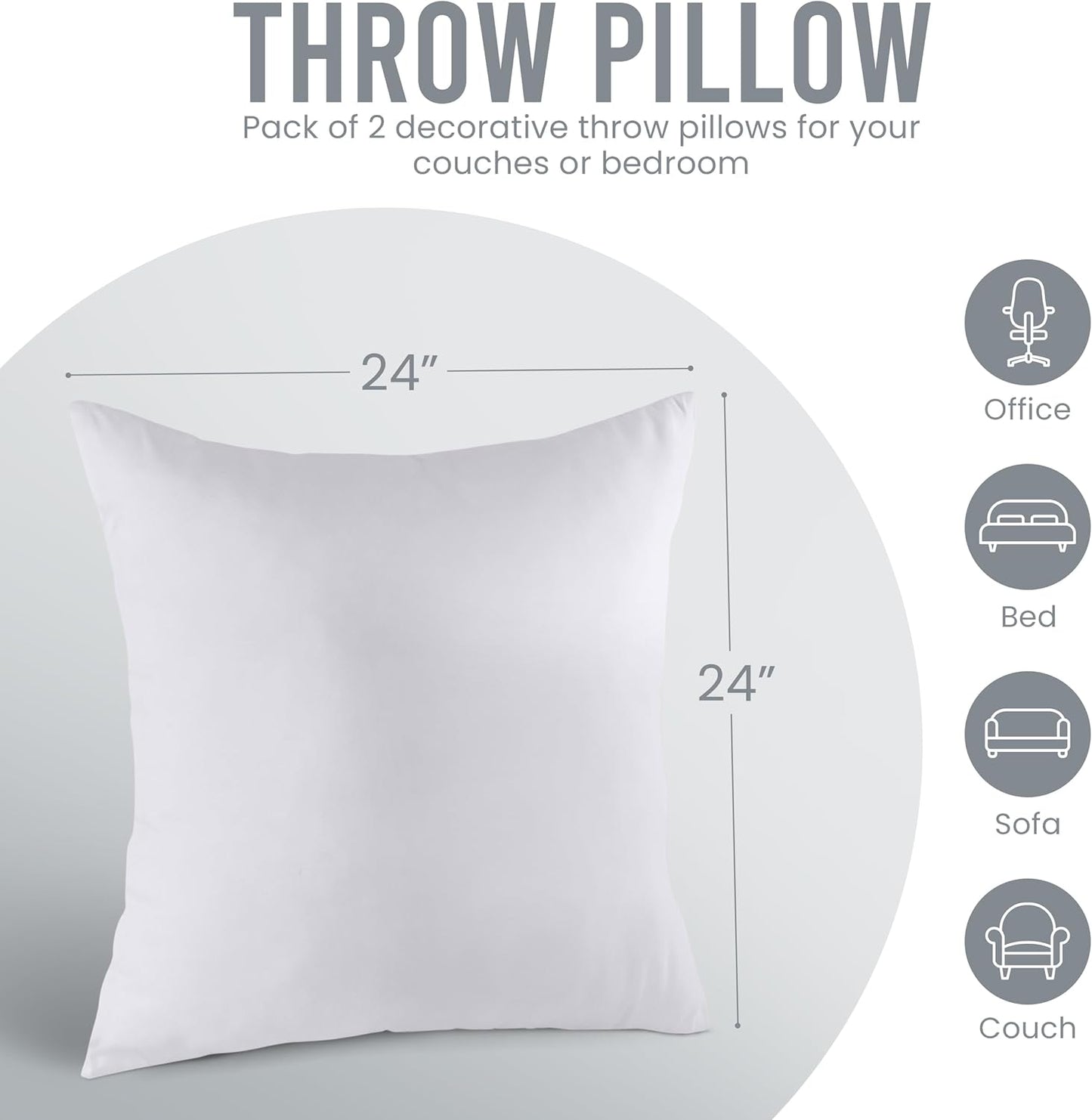 Utopia Bedding 18x18 Pillow Inserts, Set of 2, White – Indoor Decorative Throw Pillows for Bed, Sofa & Couch – Soft, Supportive & Fluffy Cushion Inserts