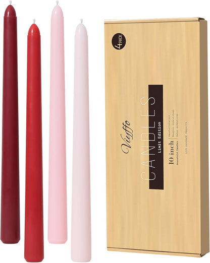 Viyffo Taper Candles, 10 Inch, 4 Pack, Olive Glow – Unscented, Dripless & Smokeless Design, Up to 8 Hour Burn – Long Tall Taper Candlesticks for Wedding, Dinner & Home Decor