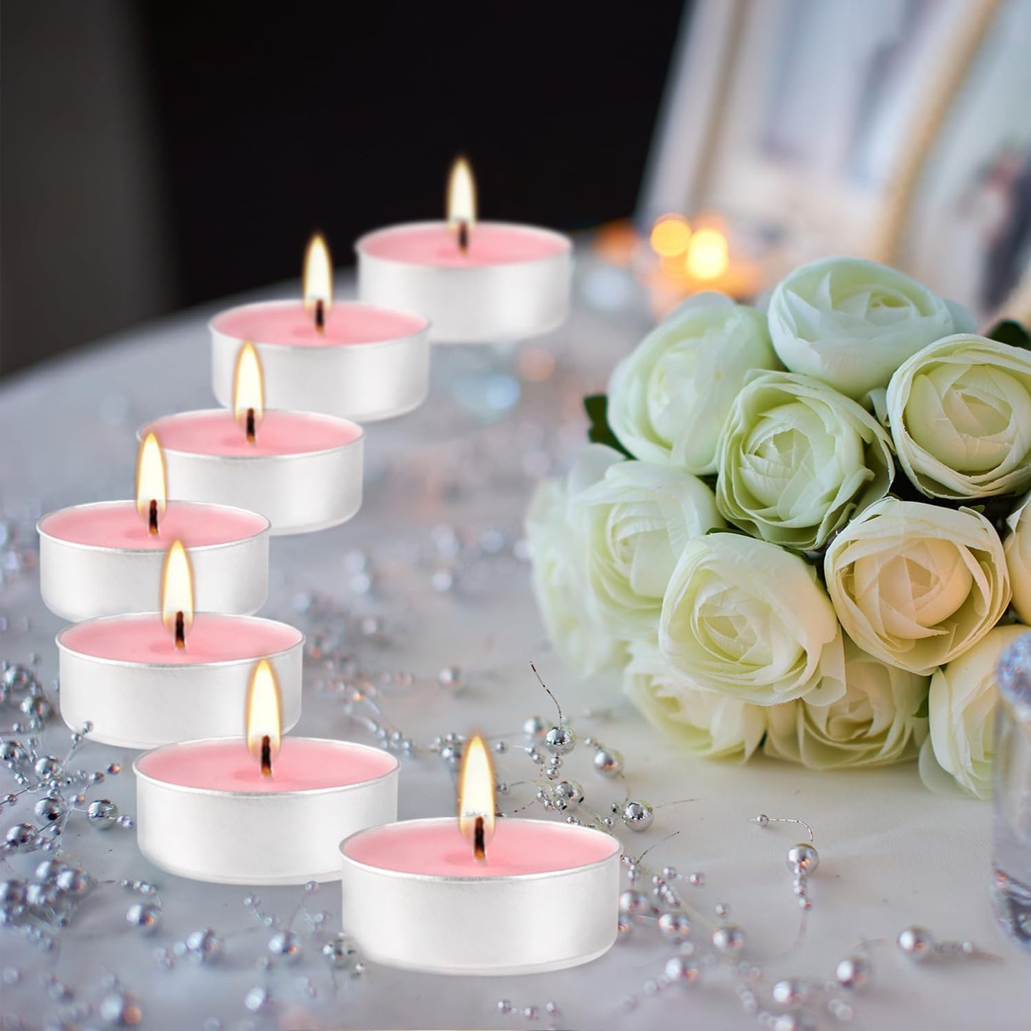Howemon Purple Lavender Scented Tealight Candles - 4 Hours - Giant 100 Bulk Packs - Smokeless Tea Lights for Valentine's Day, Weddings,Christmas, Home Decorative