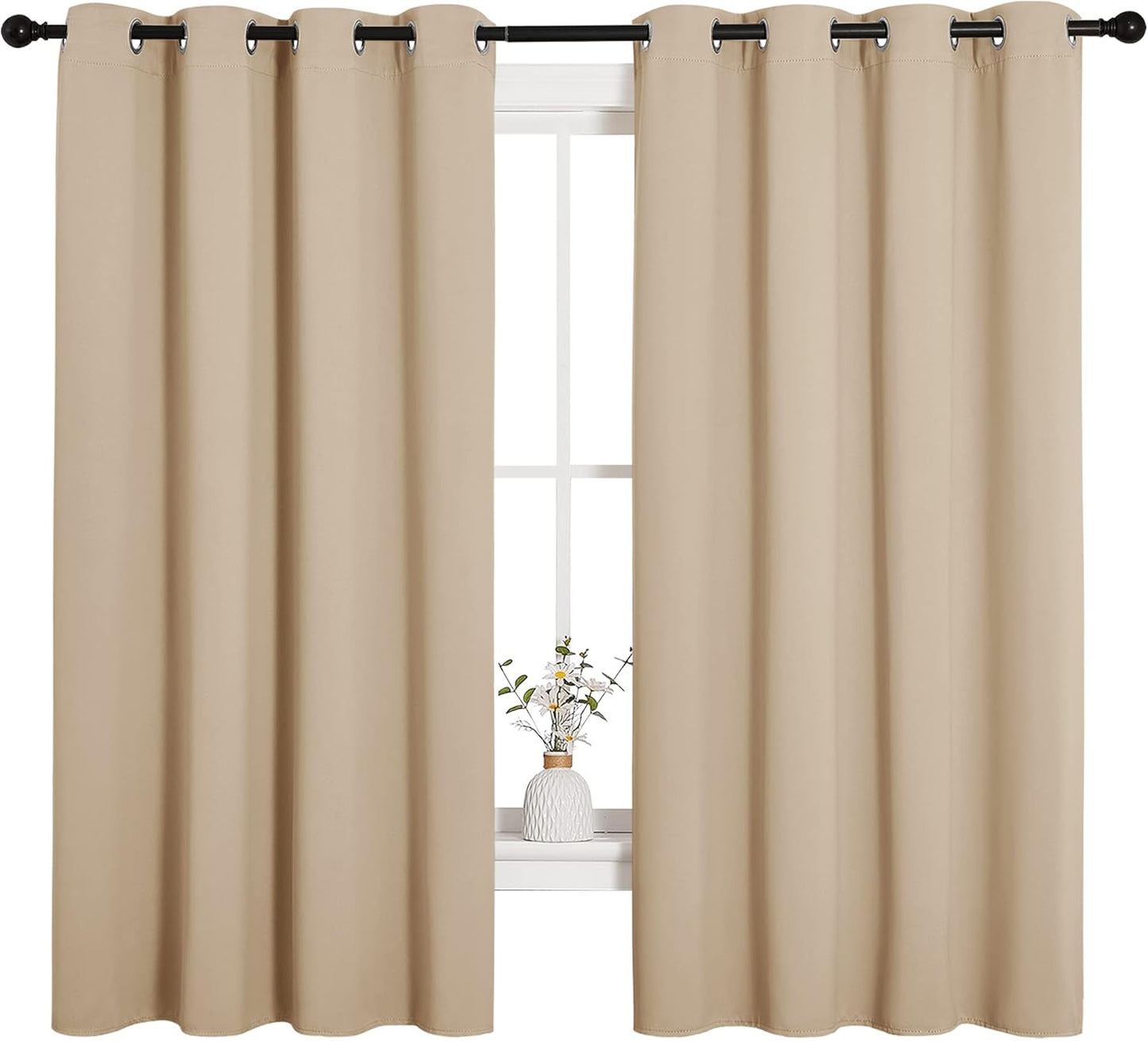 NICETOWN Halloween Pitch Black Solid Thermal Insulated Grommet Blackout Curtains/Drapes for Bedroom Window (2 Panels, 42 inches Wide by 63 inches Long, Black) - Colors D