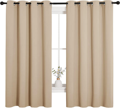 NICETOWN Halloween Pitch Black Solid Thermal Insulated Grommet Blackout Curtains/Drapes for Bedroom Window (2 Panels, 42 inches Wide by 63 inches Long, Black) - Colors D
