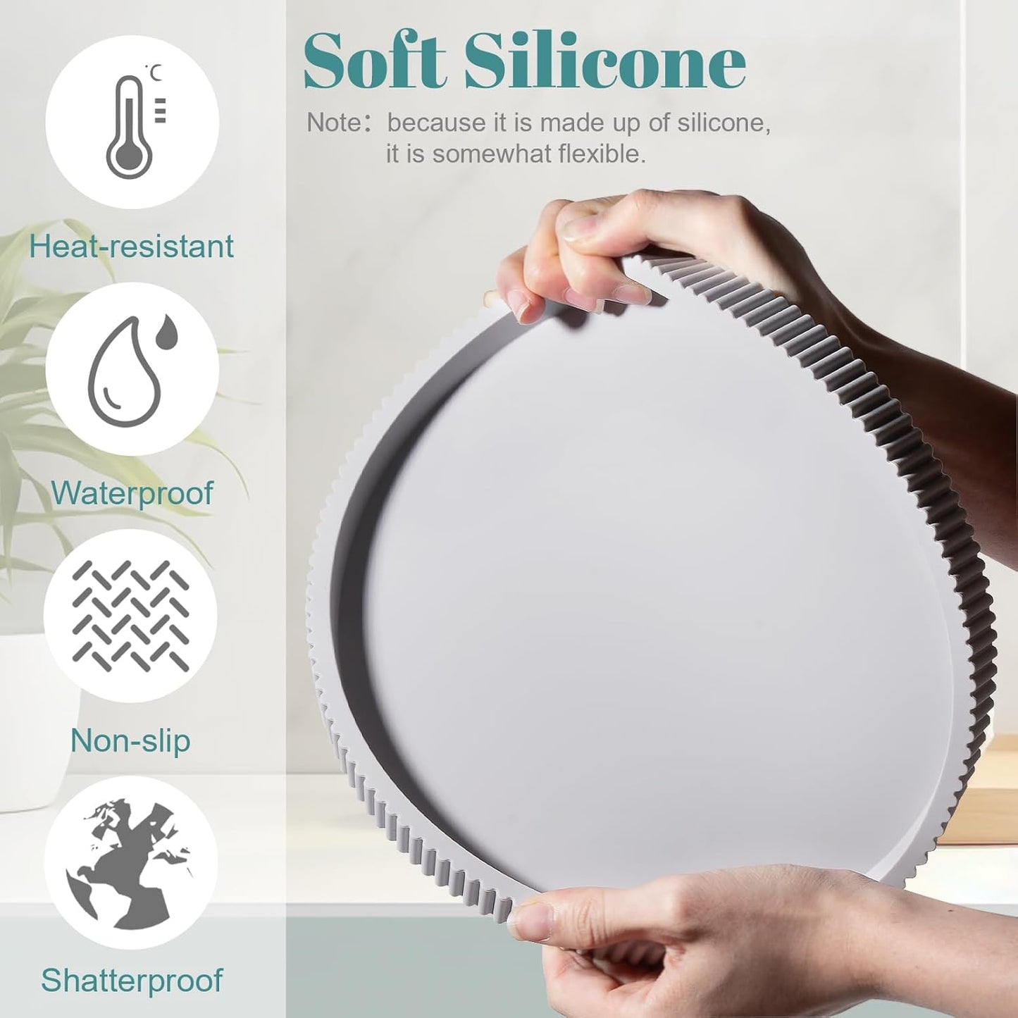 Silicone Bathroom Tray Round Kitchen Counter Organizer Decorative Vanity Accessories Coffee Table Decor for Perfume, Candle, Soap Dish, 9 Inch, Black