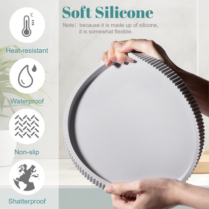 Silicone Bathroom Tray Round Kitchen Counter Organizer Decorative Vanity Accessories Coffee Table Decor for Perfume, Candle, Soap Dish, 9 Inch, Black