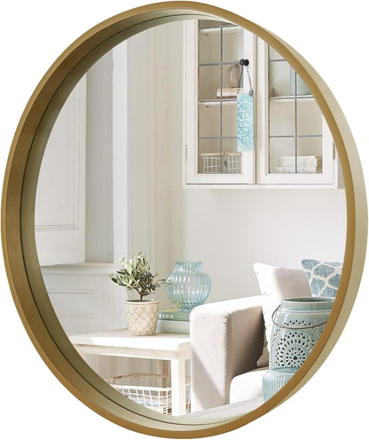 WallBeyond Wood Round Mirror with Wood Frame 24 inch Circle Wall Mirror for Bathroom Round Wall Mirror for Wall Decor, Vanity, Entryway Living Room (Walnut)