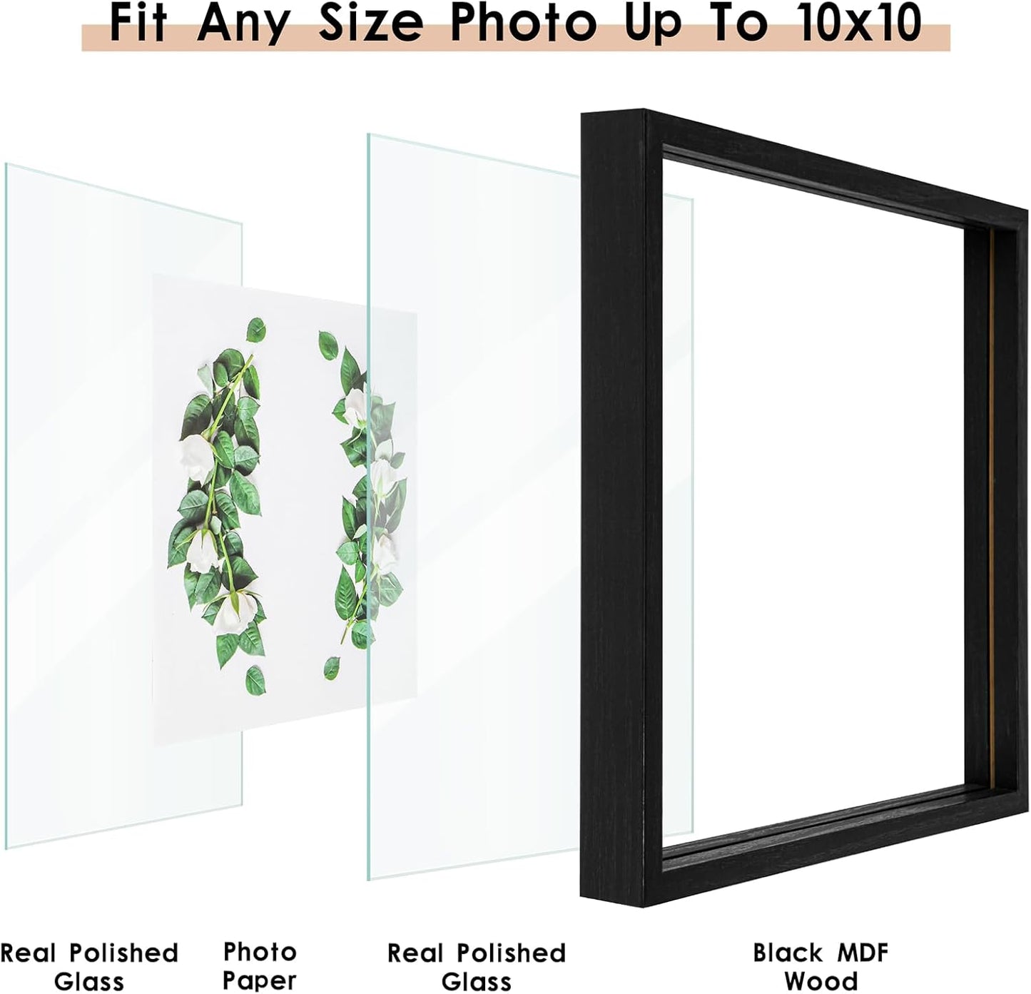 MUYE 11x14 Floating Frame Set of 2,Double Glass Rustic Frame,Display Any Size Photo up to 11x14,Wall Mount or Tabletop Standing,Natural