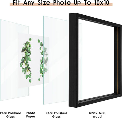 MUYE 11x14 Floating Frame Set of 2,Double Glass Rustic Frame,Display Any Size Photo up to 11x14,Wall Mount or Tabletop Standing,Natural
