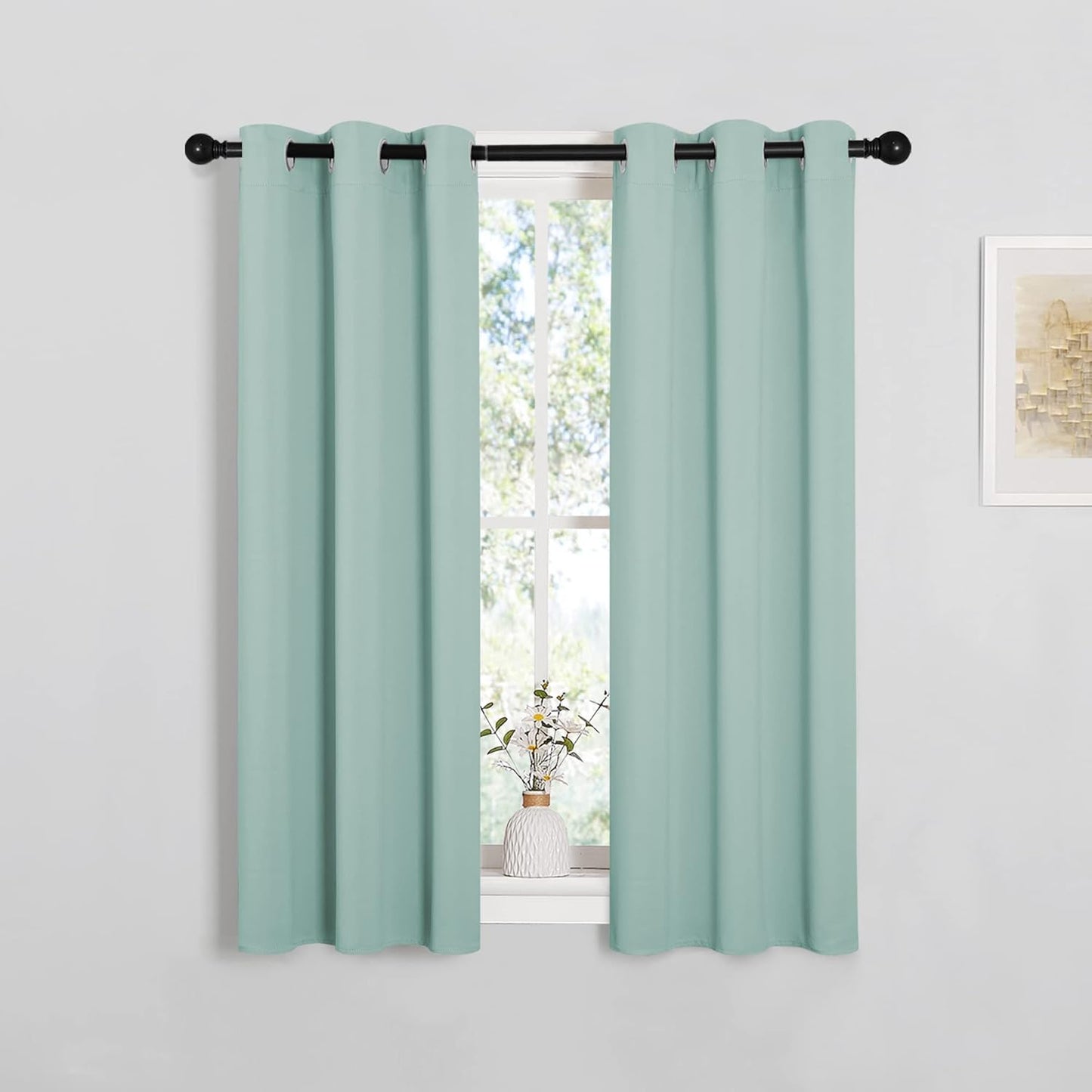 NICETOWN Halloween Pitch Black Solid Thermal Insulated Grommet Blackout Curtains/Drapes for Bedroom Window (2 Panels, 42 inches Wide by 63 inches Long, Black) - Colors A