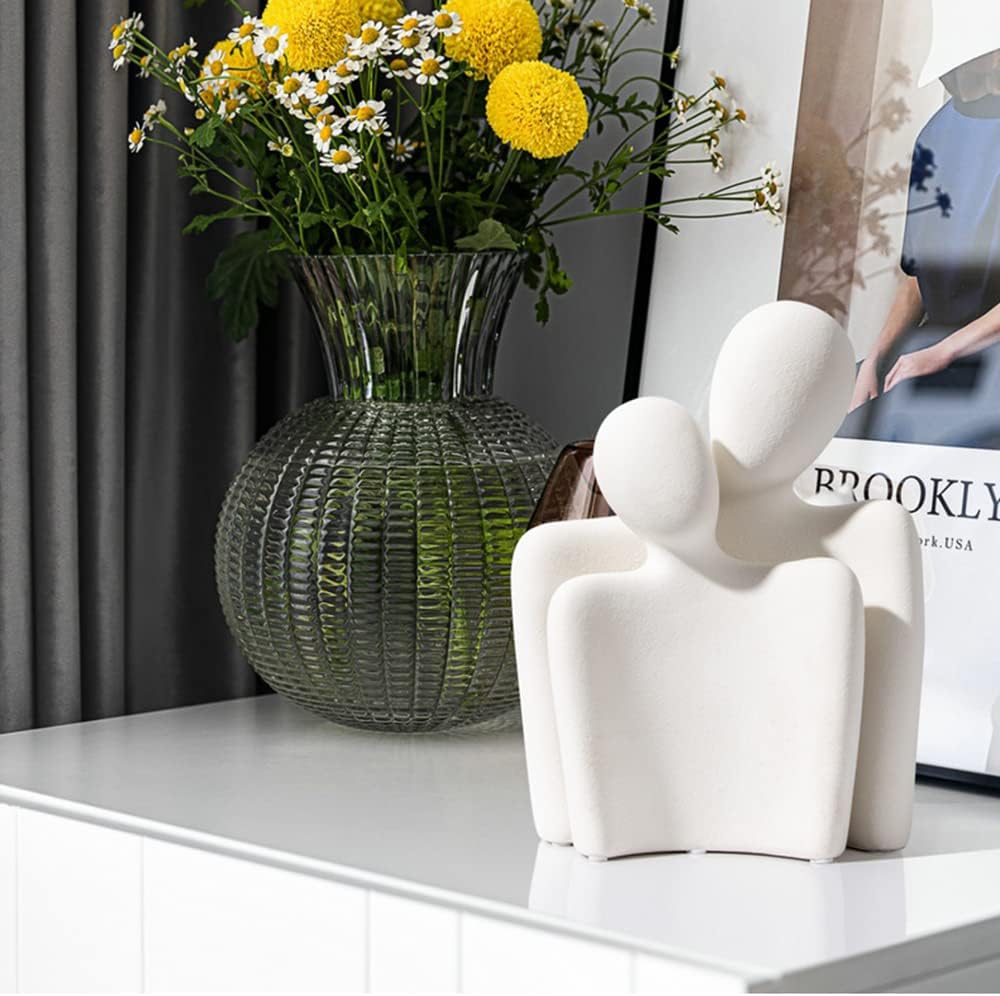 Couple Statue for Home Decor,Hugging Couple Figurines,Valentines Decor,Modern Romantic Sculptures for Living Room Bedroom Office(White+Black)
