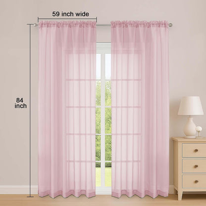 OWENIE Sheer Curtains 84 inches Long 2 Panels Set for Living Room/Bedroom, Rod Pocket Voile Sheer Panel Drapes, White, 2pcs, Each 42" W x 84" L - Colors A