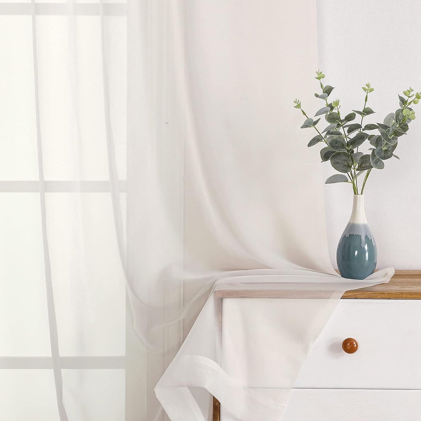 OWENIE Sheer Curtains 84 inches Long 2 Panels Set for Living Room/Bedroom, Rod Pocket Voile Sheer Panel Drapes, White, 2pcs, Each 42" W x 84" L - Colors B