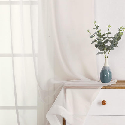 OWENIE Sheer Curtains 84 inches Long 2 Panels Set for Living Room/Bedroom, Rod Pocket Voile Sheer Panel Drapes, White, 2pcs, Each 42" W x 84" L - Colors B