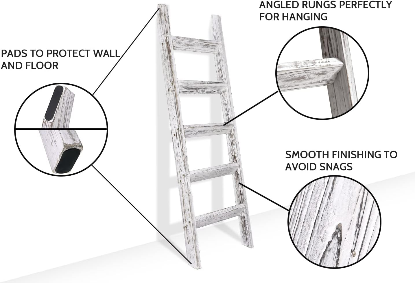 FUIN 5ft (58") Wood Blanket Ladder Living Room Decorative Wall Leaning Farmhouse Quilt Display Holder Storage Rustic Wooden Towel Rack for Bathroom, Brown