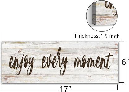Quotes Wall Decor Enjoy the Little Things Sign Family Wall Signs Canvas Prints Rustic Wooden Wall Art Wood Pictures for Living Room Bedroom Office Home Decor, 6 X 17 Inch Framed