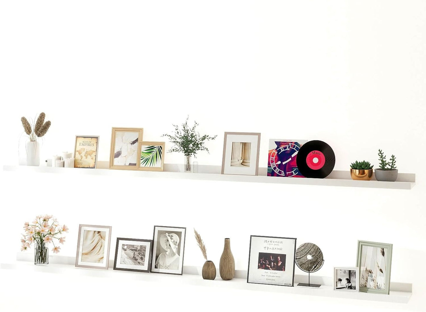 White Floating Shelves for Wall Decor, Wall Mounted Wood Storage Shelf for Bedroom, Living Room, Bathroom, Kitchen, Nursery, Display Picture Ledge Shelf with Lip Set of 2-14 Inches, White