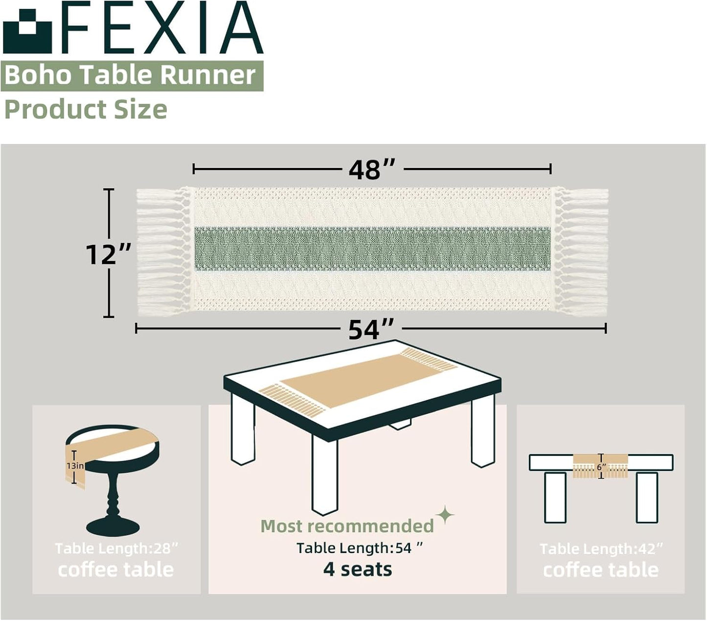 FEXIA Boho Table Runner for Thanksgiving Fall Christmas Home Decor with Tassels 72 Inches Long Pottery barn Furniture Farmhouse Rustic Macrame Burlap Table Decoration for Living Room (12x72 Inches)