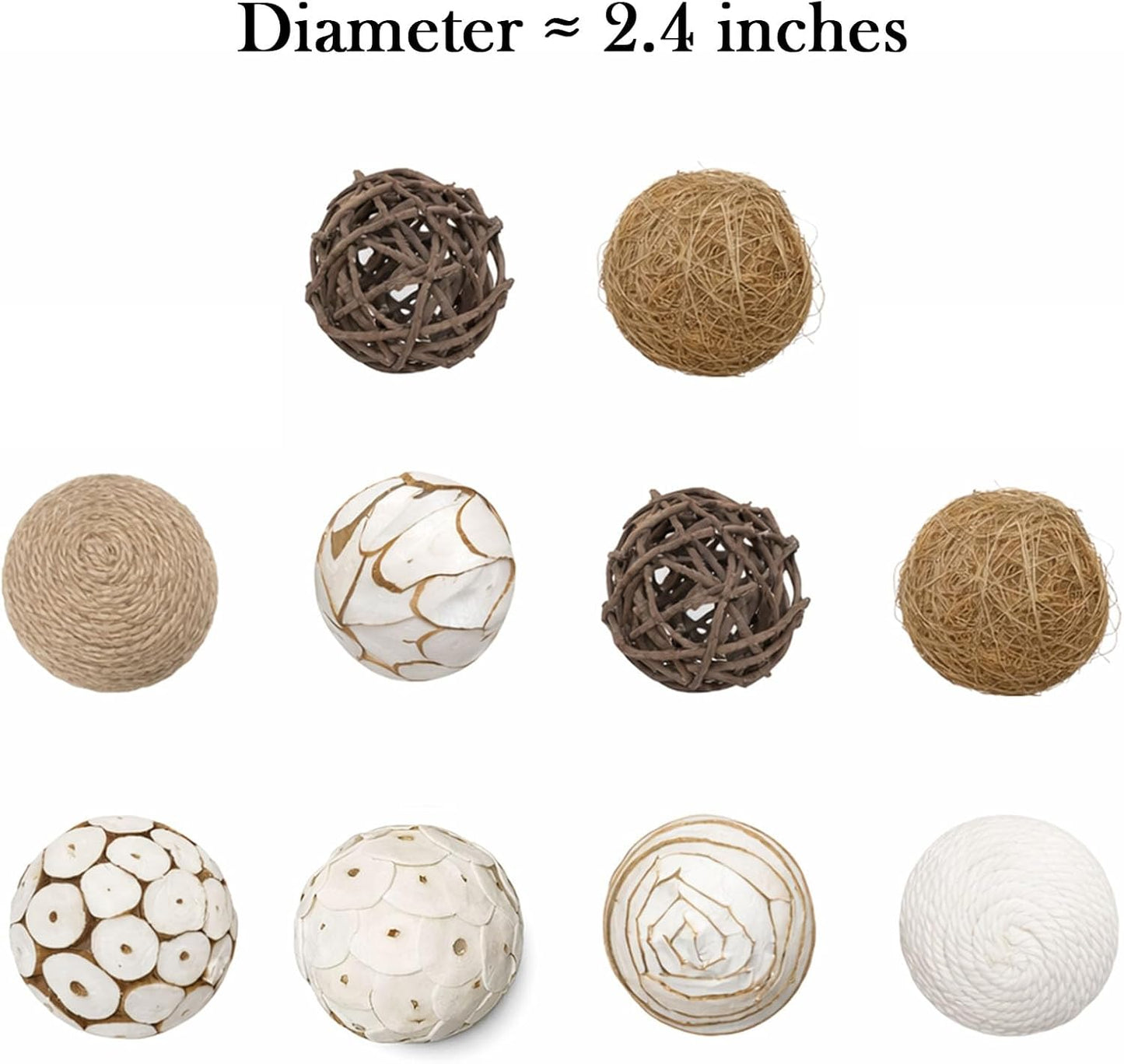6pcs Decorative Balls for Bowl Centerpiece, 2.4 Inch Orbs Spheres Decor Balls Rattan Wicker Balls for Bowl Fillers, DIY Home Vase Table Decor