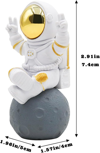 Astronaut Statue Decor, Resin Spaceman Figurine Decorations, Cute Mini Space Figure Ornament, Abstract Aesthetic Decorative Sculpture for Home Office Desk Shelf Tabletop - 2.9 Inch