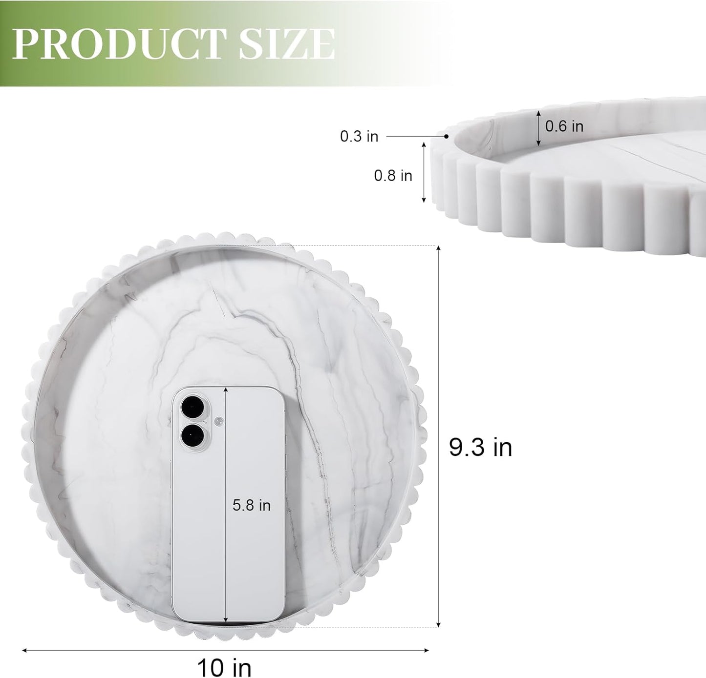 Round Bathroom Tray Silicone Kitchen Counter Decor Vanity Organizer Decorative Coffee Table Tray for Perfume, Candle, Soap Dish, 9 Inch, Black