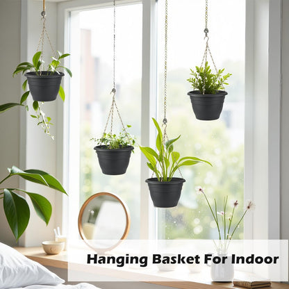 RooTrimmer Hanging Planters for Indoor Outdoor Plants 8 and 10 Inch, 4 Packs Hanging Flower Pot with Drainage Holes, Self-Watering Hanging Basket Perfect for Home, Office and Garden, White