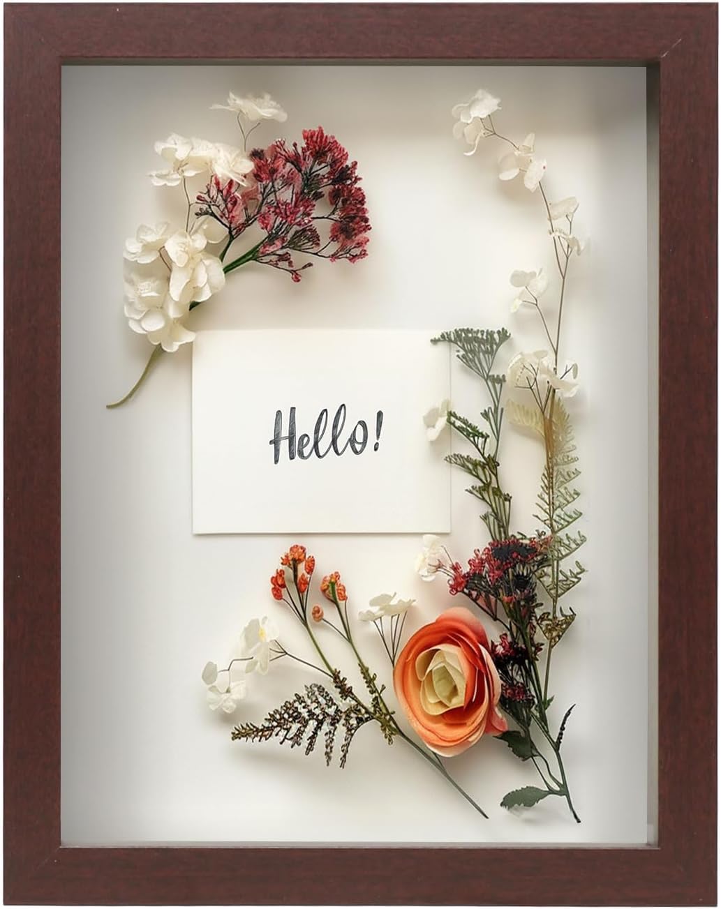 FrameWorks 11” x 14” Dark Oak Wooden Shadow Box Frame – Display Case with Soft Felt Back, Memory Box with Tempered Glass, Display Box with Elegant White Ball Push Pins, Wooden Flower Box